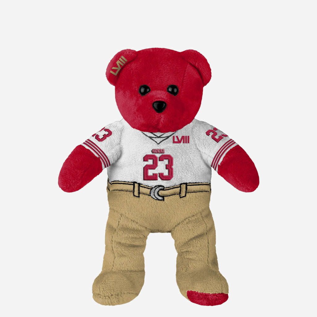 Christian McCaffrey San Francisco 49ers Super Bowl LVIII White Uniform Team Beans Embroidered Player Bear FOCO - FOCO.com