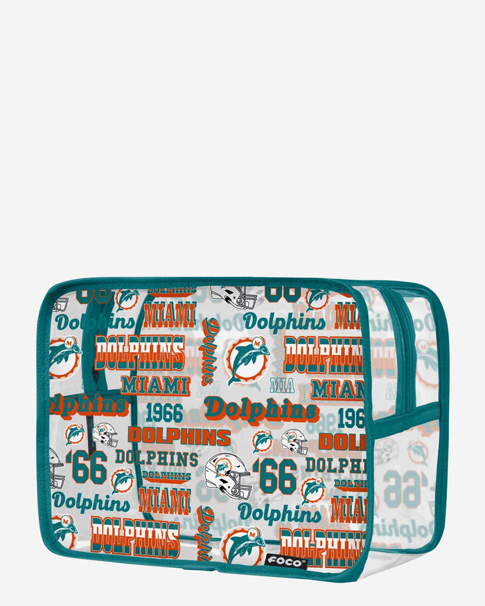 Miami Dolphins Repeat Retro Print Clear Cosmetic Bag FOCO - FOCO.com