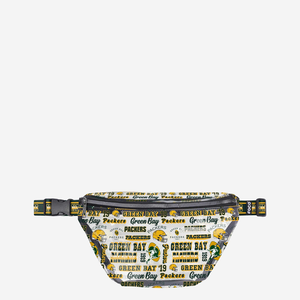 Green Bay Packers Repeat Retro Print Clear Fanny Pack FOCO - FOCO.com