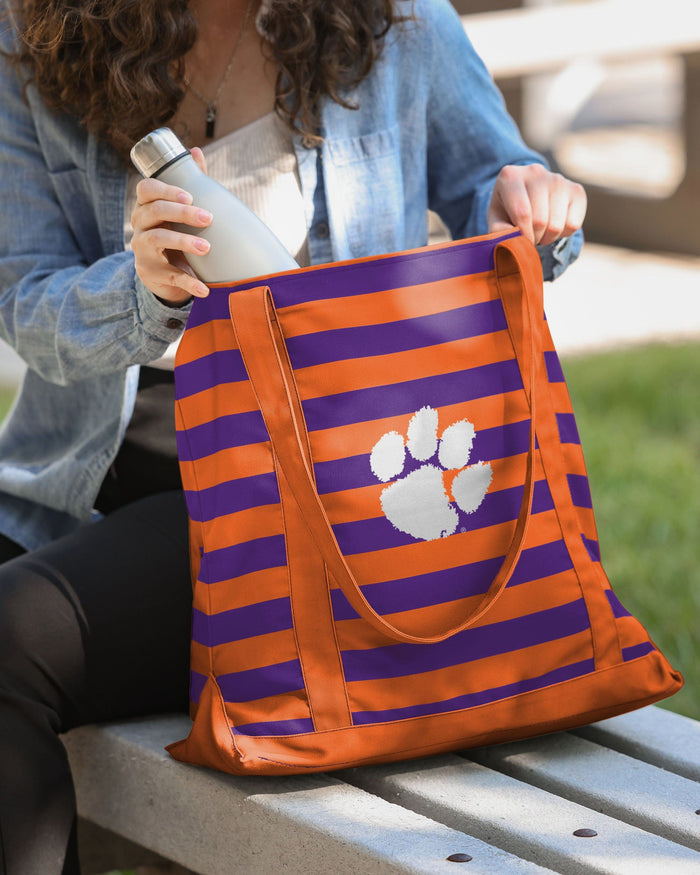 Clemson Tigers Team Stripe Canvas Tote Bag FOCO - FOCO.com