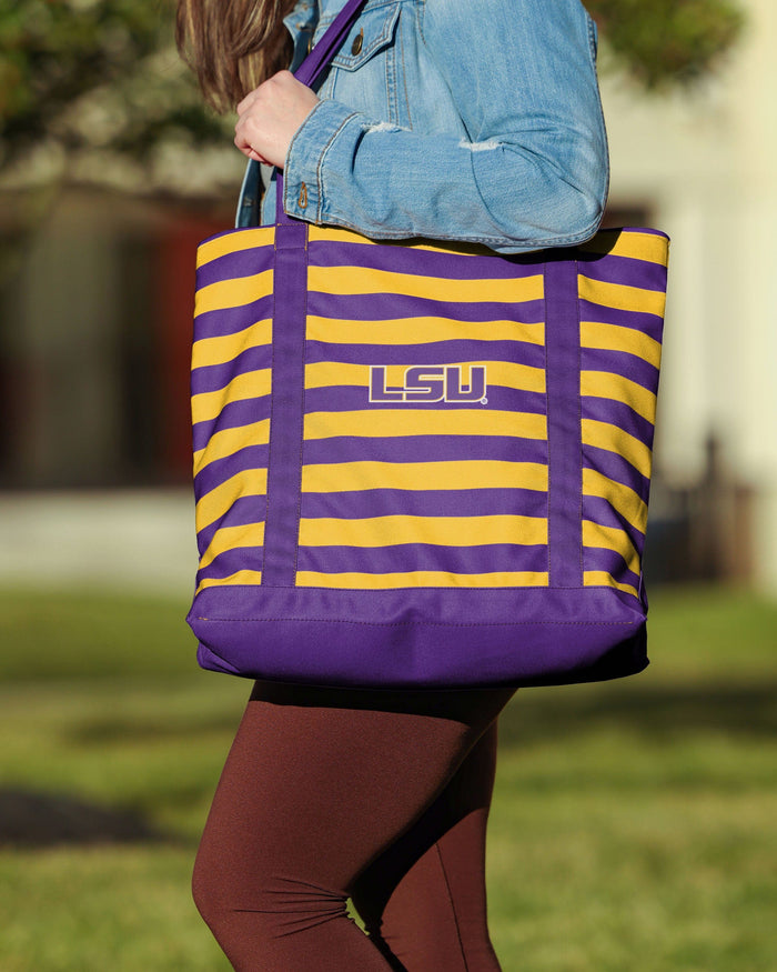 LSU Tigers Team Stripe Canvas Tote Bag FOCO - FOCO.com