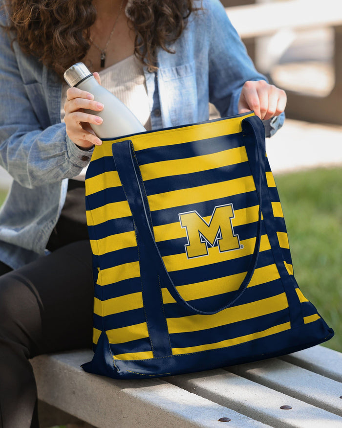 Michigan Wolverines Team Stripe Canvas Tote Bag FOCO - FOCO.com