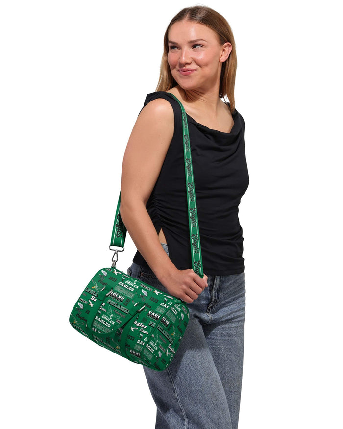 Philadelphia Eagles Kelly Green Repeat Retro Print Nylon Medium Barrel Bag