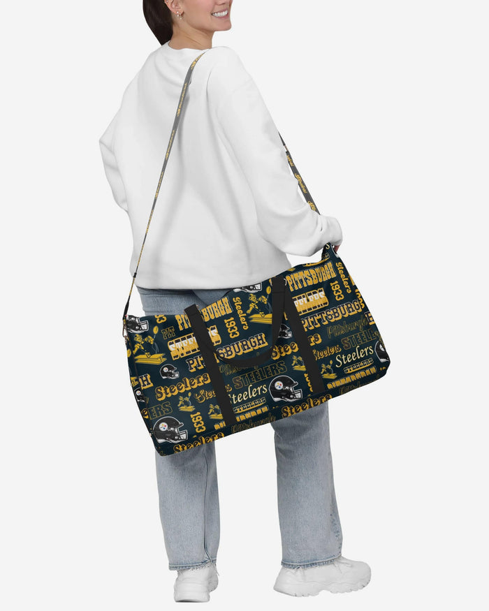 Pittsburgh Steelers Repeat Retro Print Nylon Weekender Duffle Bag FOCO - FOCO.com