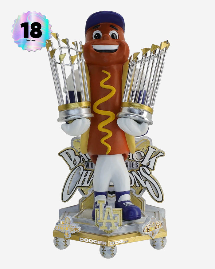 Dodger Dog Los Angeles Dodgers 2025 Back To Back World Series Champions Celebration 18 in Mascot Bobblehead FOCO - FOCO.com