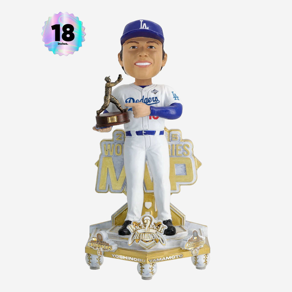 Yoshinobu Yamamoto Los Angeles Dodgers 2025 Back To Back World Series Champions Celebration MVP 18 in Player Bobblehead FOCO - FOCO.com