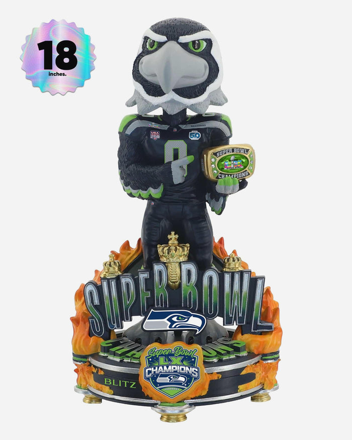 Blitz Seattle Seahawks Super Bowl LX Champions Mascot 18 in Bobblehead FOCO - FOCO.com