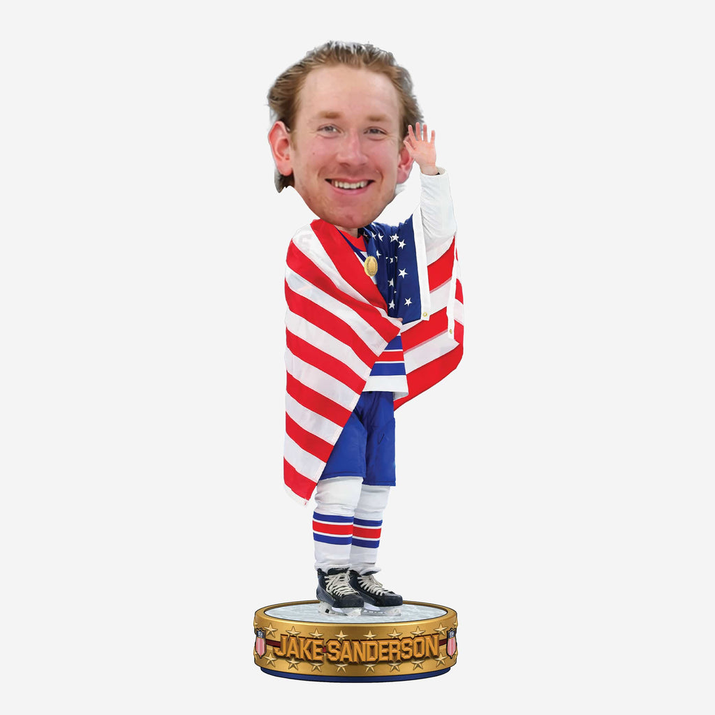 Jake Sanderson Team USA Men's Hockey American Flag Bobblehead FOCO - FOCO.com