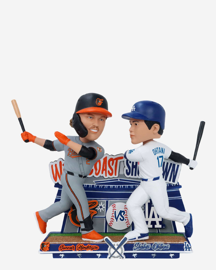 Gunnar Henderson & Shohei Ohtani Baltimore Orioles & Los Angeles Dodgers West Coast Sho Down Dual Bobblehead FOCO - FOCO.com