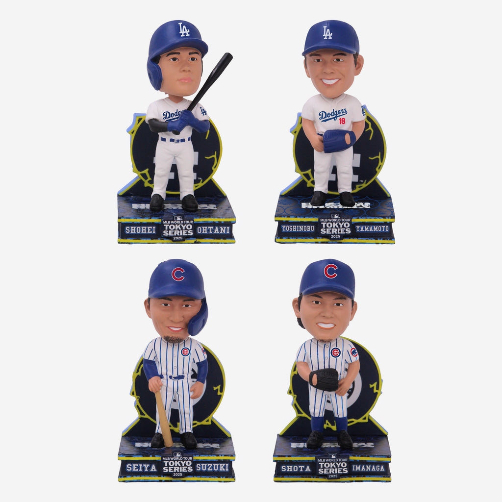 Chicago Cubs & Los Angeles Dodgers 2025 Tokyo Series 4 Pack Mini Bighead Bobbleheads FOCO - FOCO.com