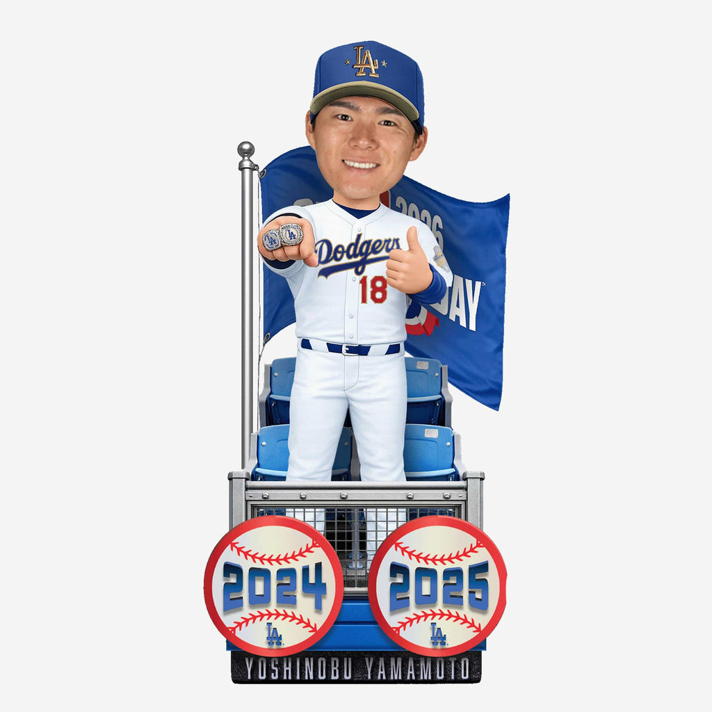 Yoshinobu Yamamoto Los Angeles Dodgers 2024 & 2025 World Series Champions Plaque Bobblehead FOCO - FOCO.com