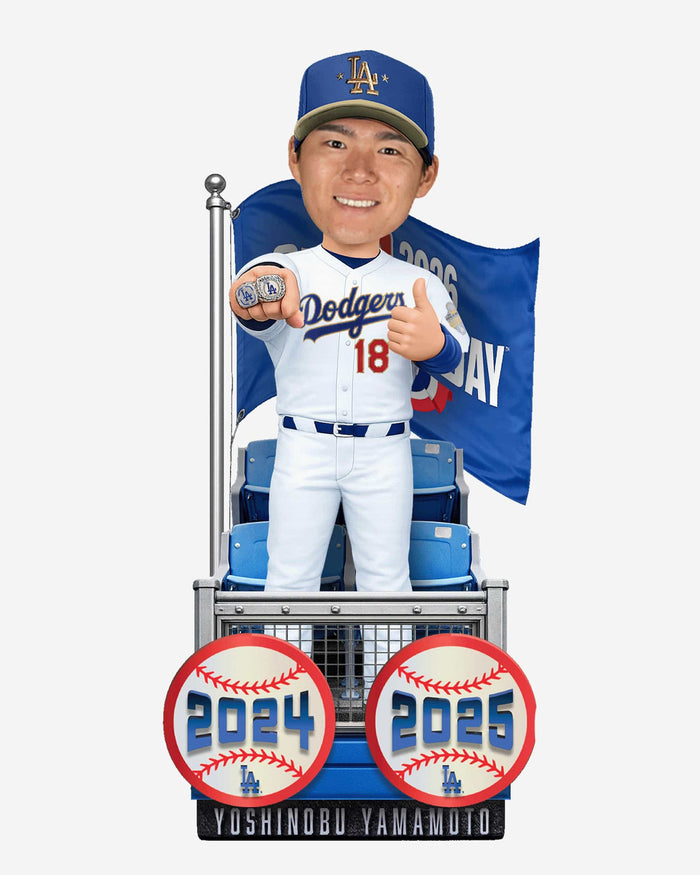 Yoshinobu Yamamoto Los Angeles Dodgers 2024 & 2025 World Series Champions Plaque Bobblehead FOCO - FOCO.com