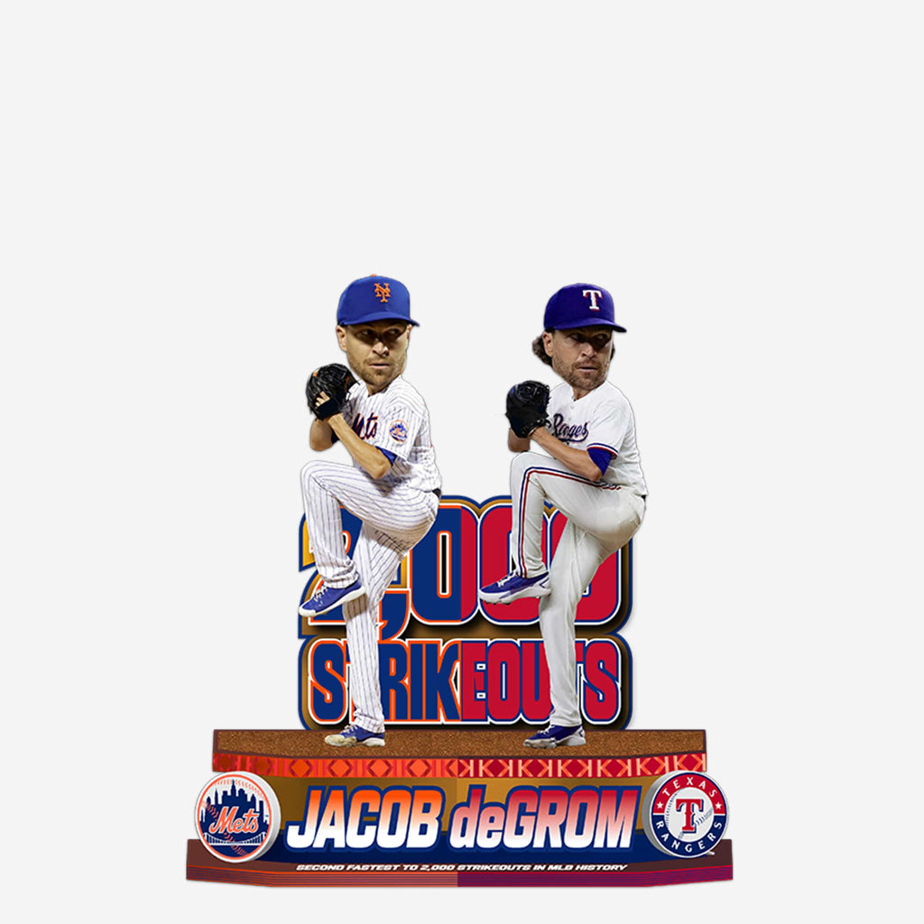 Jacob deGrom New York Mets & Texas Rangers 2000th Career Strikeout Dual Mini Bobblehead FOCO - FOCO.com