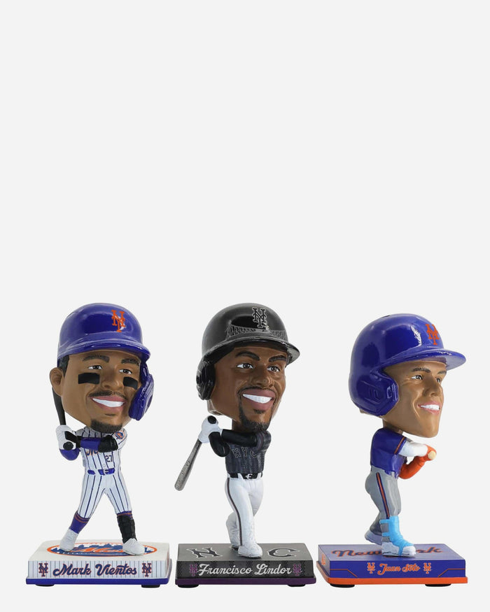 Francisco Lindor & Juan Soto & Mark Vientos New York Mets 3 Pack Mini Bighead Bobblehead Set FOCO - FOCO.com
