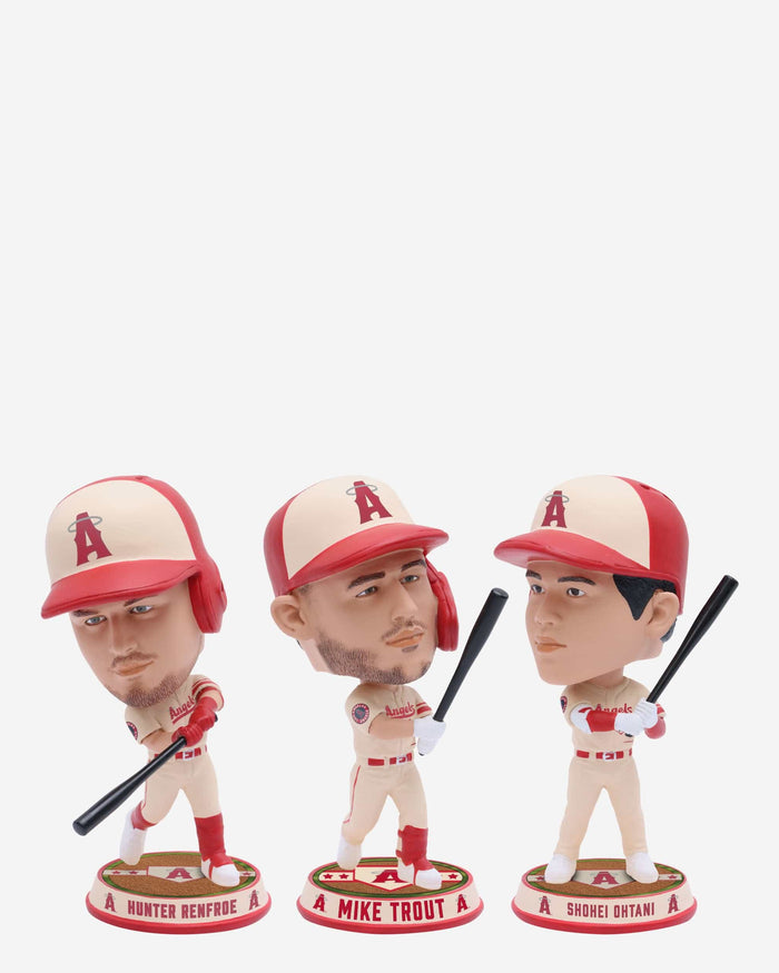 Shohei Ohtani & Mike Trout & Hunter Renfroe Los Angeles Angels 3 Pack Field Stripe Mini Bighead Bobblehead Set FOCO - FOCO.com