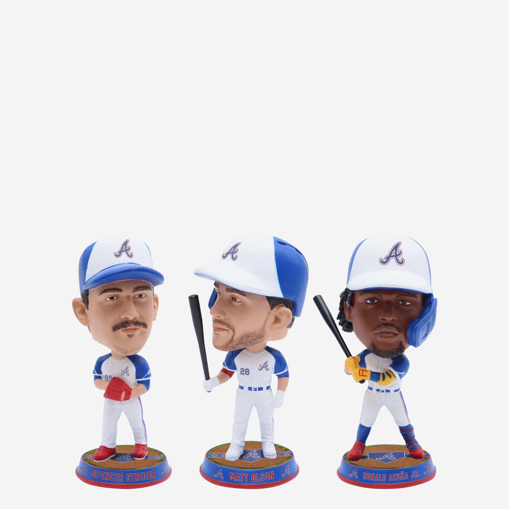 Matt Olson & Ronald Acuna Jr & Spencer Strider Atlanta Braves 3 Pack Field Stripe Mini Bighead Bobblehead Set FOCO - FOCO.com