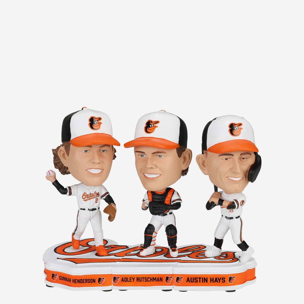 Gunnar Henderson & Adley Rutschman & Austin Hays Baltimore Orioles Connecting Base 3 Pack Mini Bighead Bobblehead Set FOCO - FOCO.com