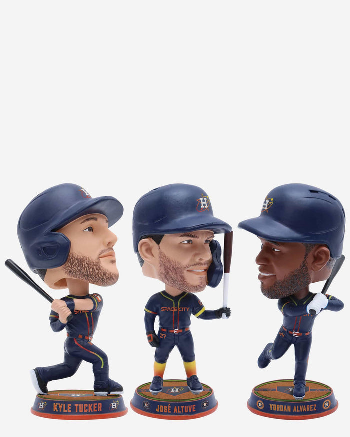 Jose Altuve & Kyle Tucker & Yordan Alvarez Houston Astros 3 Pack Field Stripe Mini Bighead Bobblehead Set FOCO - FOCO.com