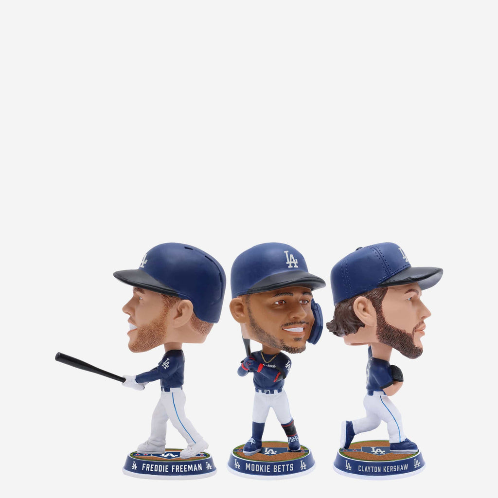 Freddie Freeman & Mookie Betts & Clayton Kershaw Los Angeles Dodgers 3 Pack Field Stripe Mini Bighead Bobblehead Set FOCO - FOCO.com