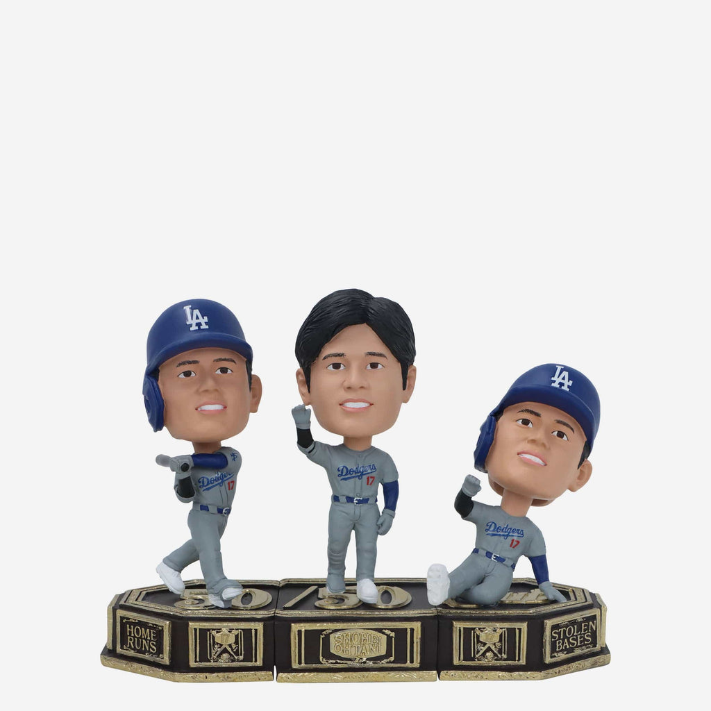 Shohei Ohtani Los Angeles Dodgers 50 Home Runs & 50 Stolen Bases Connecting Base 3 Pack Mini Bighead Bobblehead Set FOCO - FOCO.com