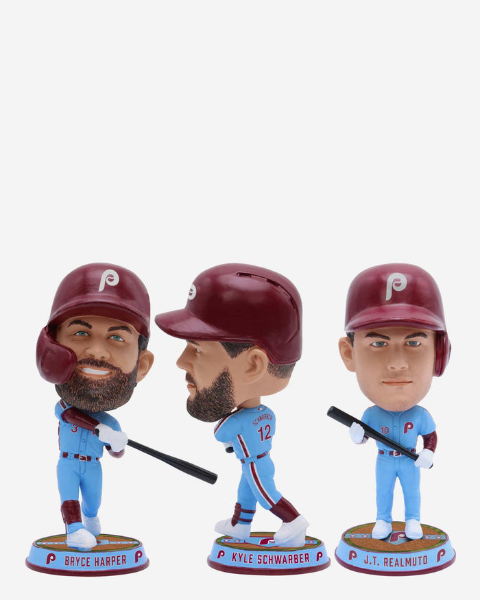 Bryce Harper & JT Realmuto & Kyle Schwarber Philadelphia Phillies 3 Pack Field Stripe Mini Bighead Bobblehead Set FOCO - FOCO.com
