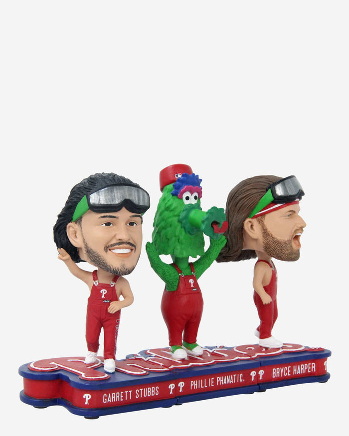 Bryce Harper & Garrett Stubbs & Phillie Phanatic Philadelphia Phillies Bib Overalls Connecting Base 3 Pack Mini Bighead Set FOCO - FOCO.com