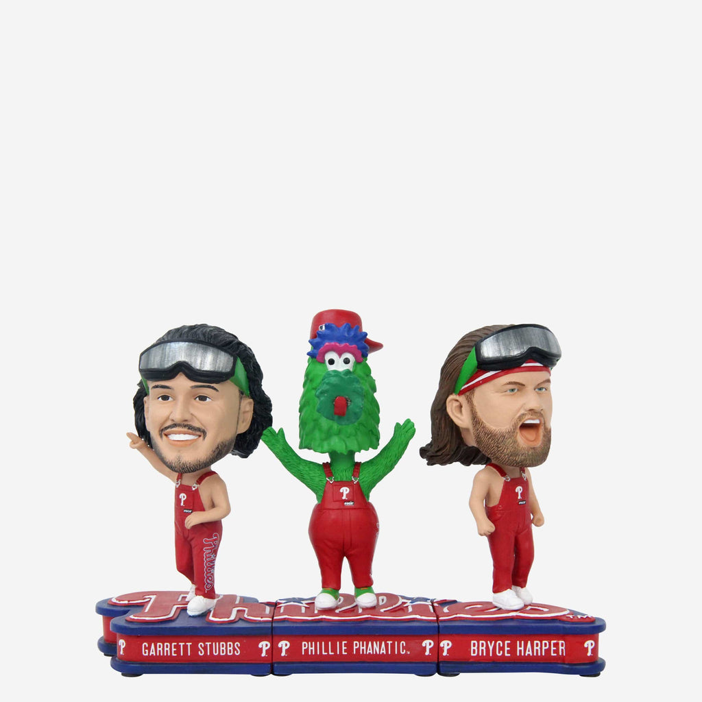 Bryce Harper & Garrett Stubbs & Phillie Phanatic Philadelphia Phillies Bib Overalls Connecting Base 3 Pack Mini Bighead Set FOCO - FOCO.com