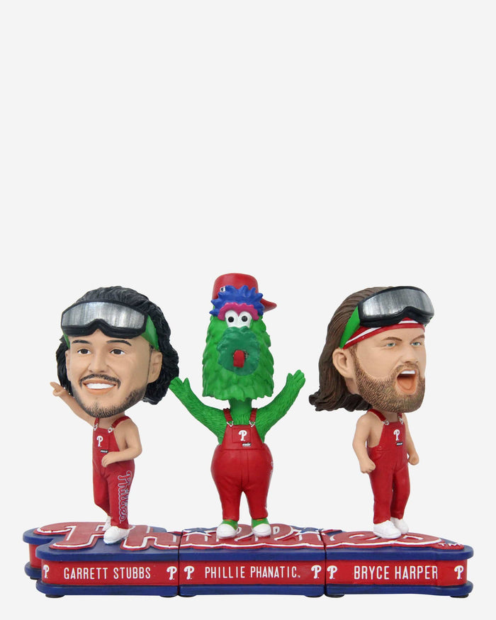 Bryce Harper & Garrett Stubbs & Phillie Phanatic Philadelphia Phillies Bib Overalls Connecting Base 3 Pack Mini Bighead Set FOCO - FOCO.com