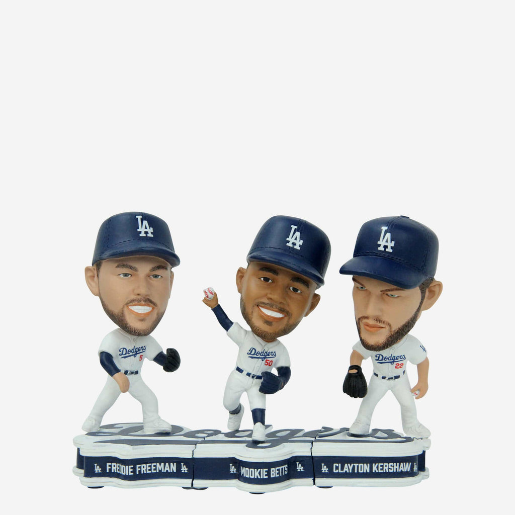 Freddie Freeman & Mookie Betts & Clayton Kershaw Los Angeles Dodgers Connecting Base 3 Pack Mini Bighead Bobblehead Set FOCO - FOCO.com
