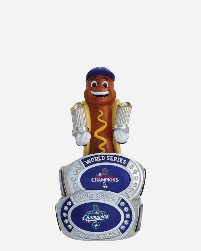 Dodger Dog Los Angeles Dodgers 2025 Back To Back World Series Champions Mini Ring Base Mascot Bighead Bobblehead FOCO - FOCO.com