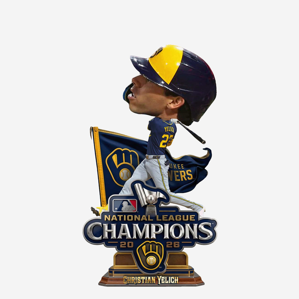 Christian Yelich Milwaukee Brewers 2026 National League Champions Pennant Base Medium Bighead Bobblehead FOCO - FOCO.com