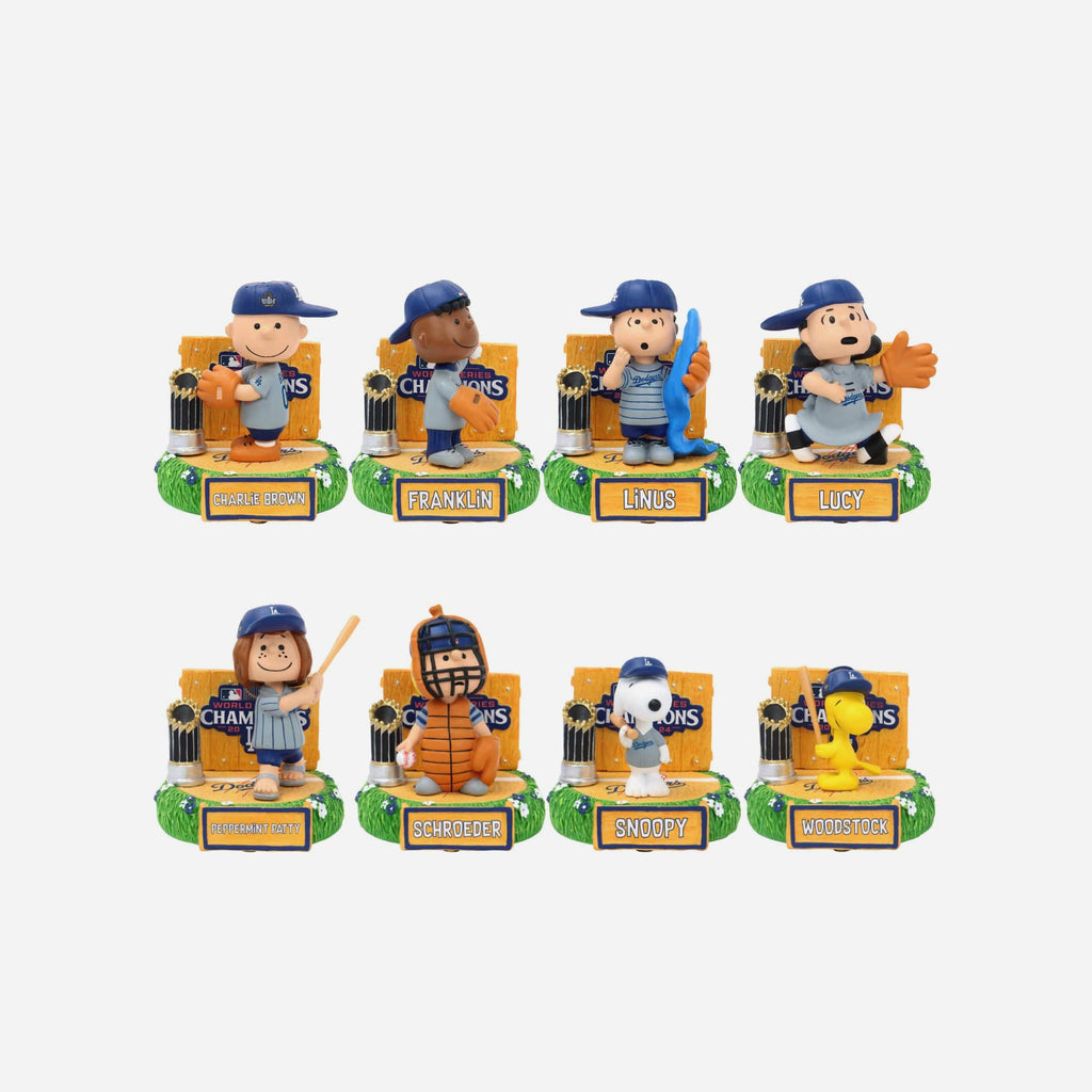 Los Angeles Dodgers Peanuts 2024 World Series Champions Mini Bobblehead Boxed Set FOCO - FOCO.com