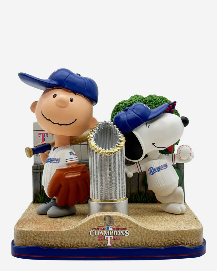 Texas Rangers Charlie Brown & Snoopy Peanuts 2023 World Series Champions Trophy Dual Bobblehead FOCO - FOCO.com