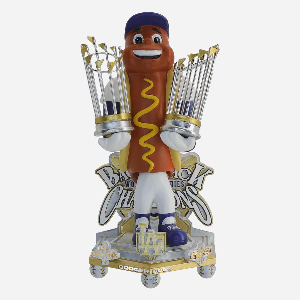 Dodger Dog Los Angeles Dodgers 2025 Back To Back World Series Champions Celebration Mascot Bobblehead FOCO - FOCO.com
