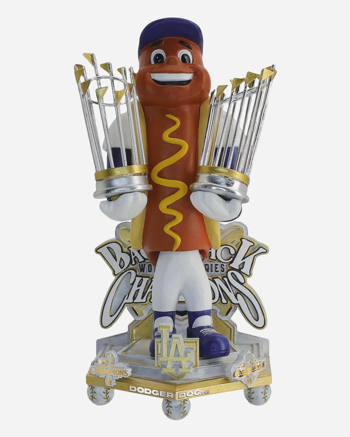 Dodger Dog Los Angeles Dodgers 2025 Back To Back World Series Champions Celebration Mascot Bobblehead FOCO - FOCO.com
