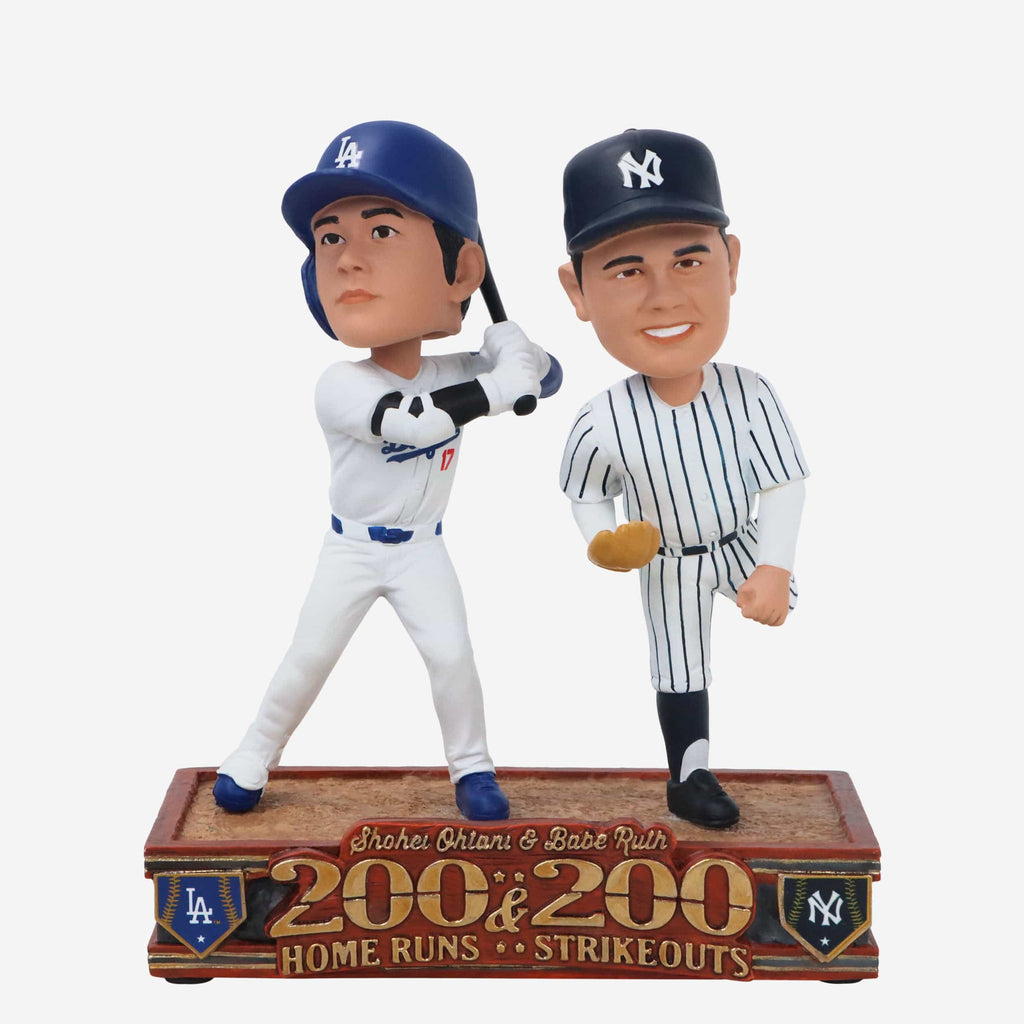 Shohei Ohtani & Babe Ruth Los Angeles Dodgers & New York Yankees 200 Home Runs and 200 Strikeouts Dual Bobblehead FOCO - FOCO.com