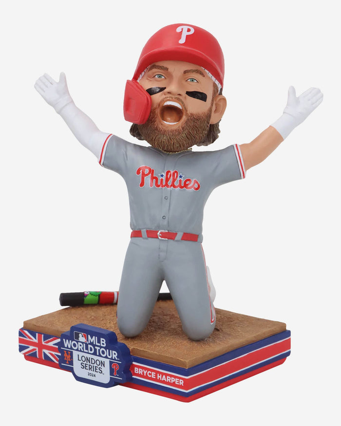 Bryce Harper Philadelphia Phillies 2024 MLB London Series Home Run Slide Celebration & Phanatic Bat Bobblehead FOCO - FOCO.com