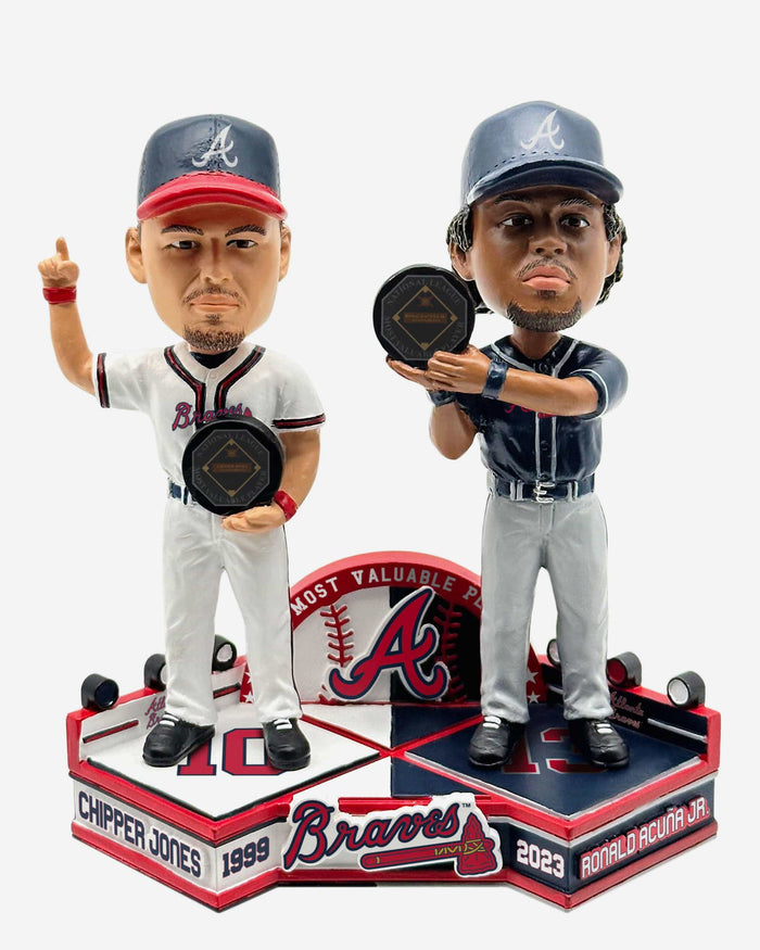 Chipper Jones  & Ronald Acuna Jr Atlanta Braves MVP Winners Then and Now Bobblehead FOCO - FOCO.com