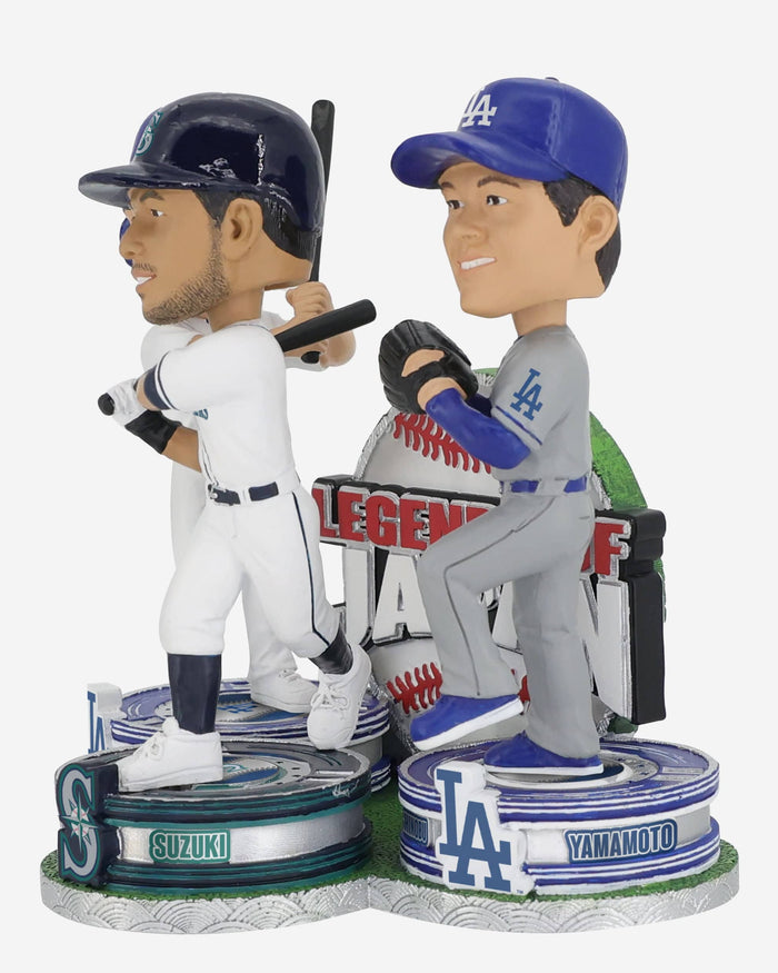 Shohei Ohtani & Yoshinobu Yamamoto & Ichiro Suzuki Los Angeles Dodgers & Seattle Mariners Triple Bobblehead FOCO - FOCO.com