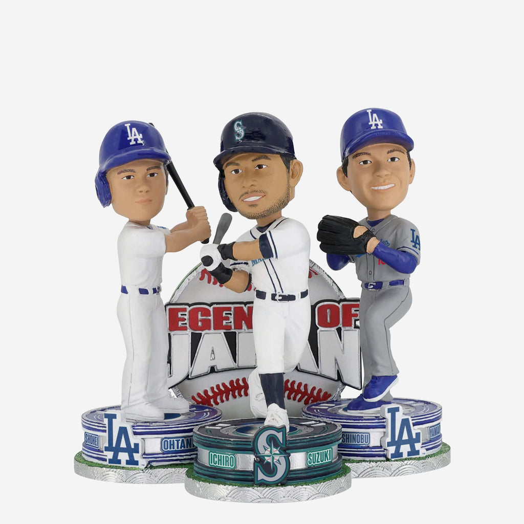 Shohei Ohtani & Yoshinobu Yamamoto & Ichiro Suzuki Los Angeles Dodgers & Seattle Mariners Triple Bobblehead FOCO - FOCO.com