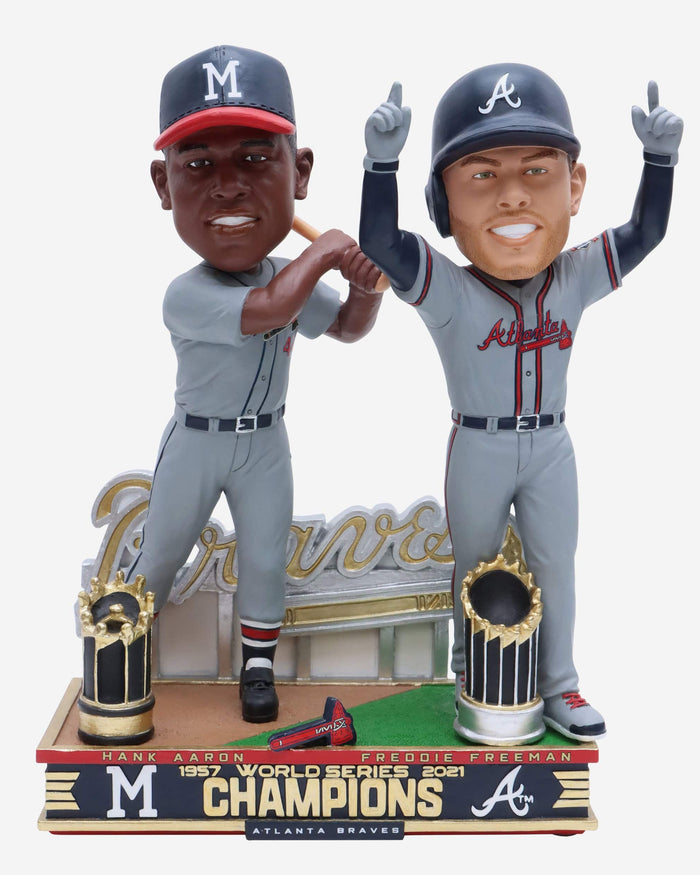 Hank Aaron & Freddie Freeman Atlanta Braves 1957 & 2021 World Series Champions Dual Bobblehead FOCO - FOCO.com