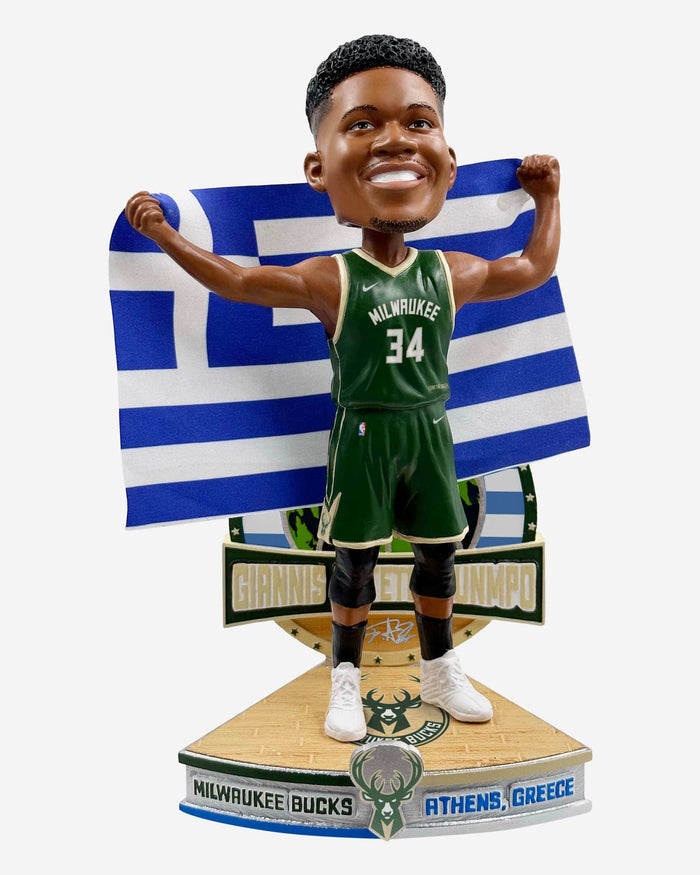 Giannis Antetokounmpo Milwaukee Bucks Greek National Flag International Collection Bobblehead FOCO - FOCO.com