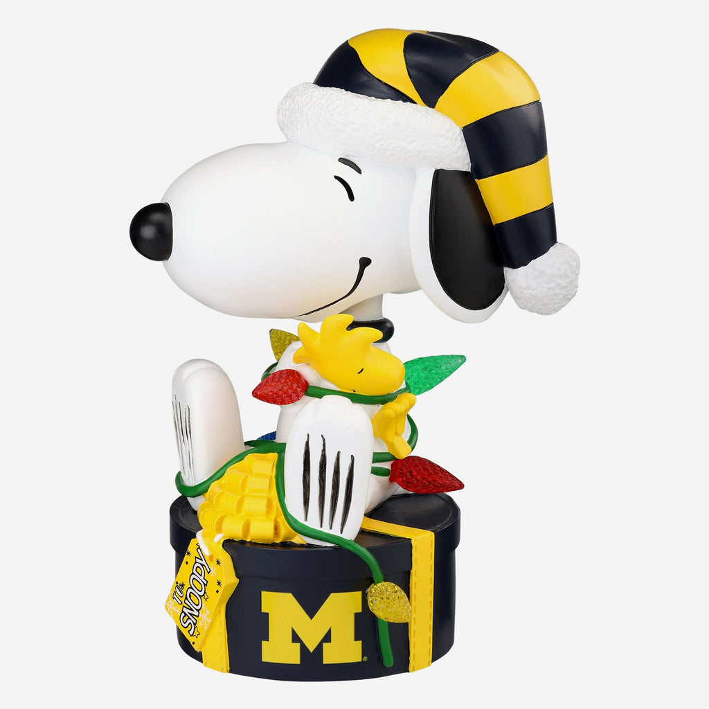 Michigan Wolverines Snoopy & Woodstock Peanuts Christmas Light Up Bobblehead FOCO - FOCO.com