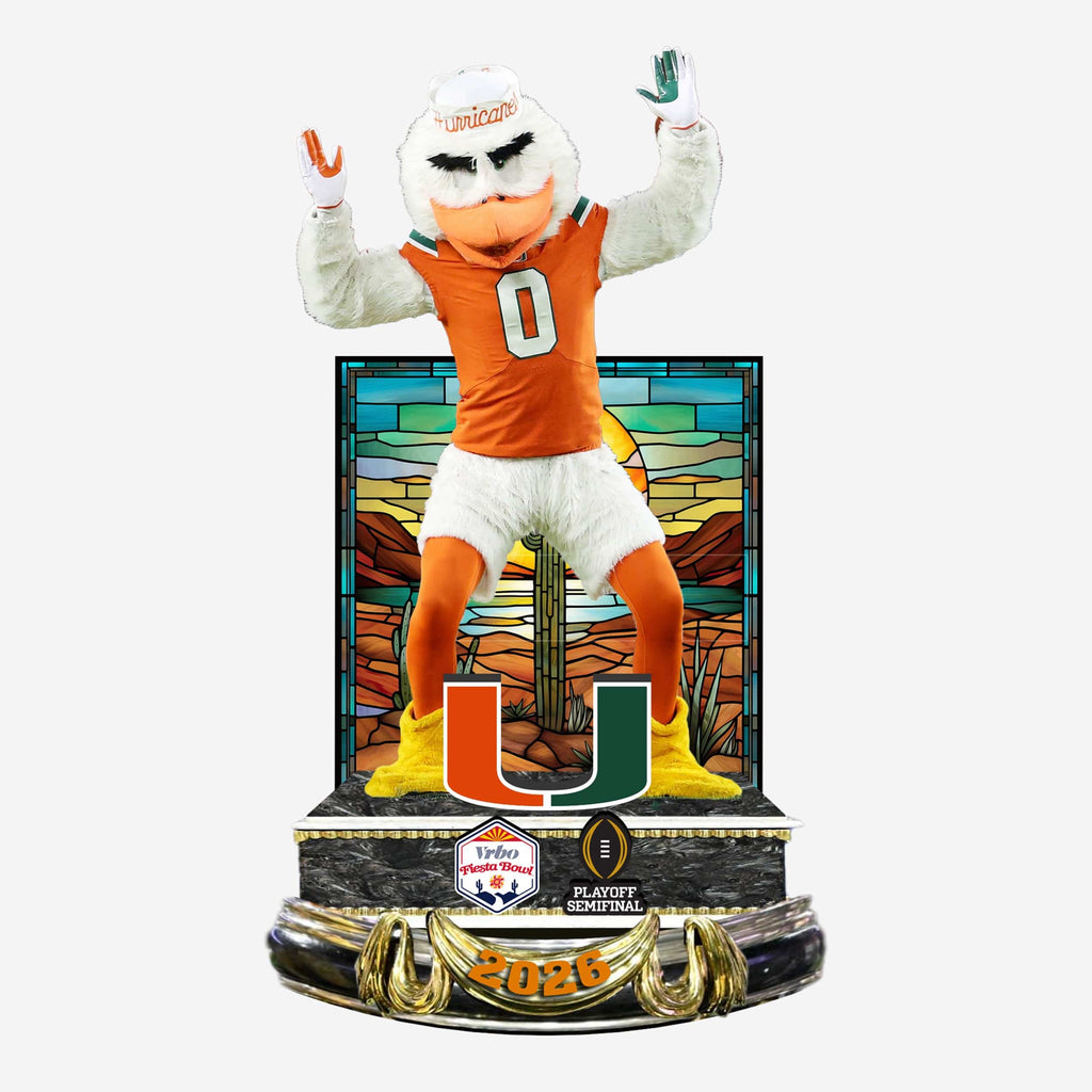 Sebastian the Ibis Miami Hurricanes Fiesta Bowl Winner Mascot Bobblehead FOCO - FOCO.com