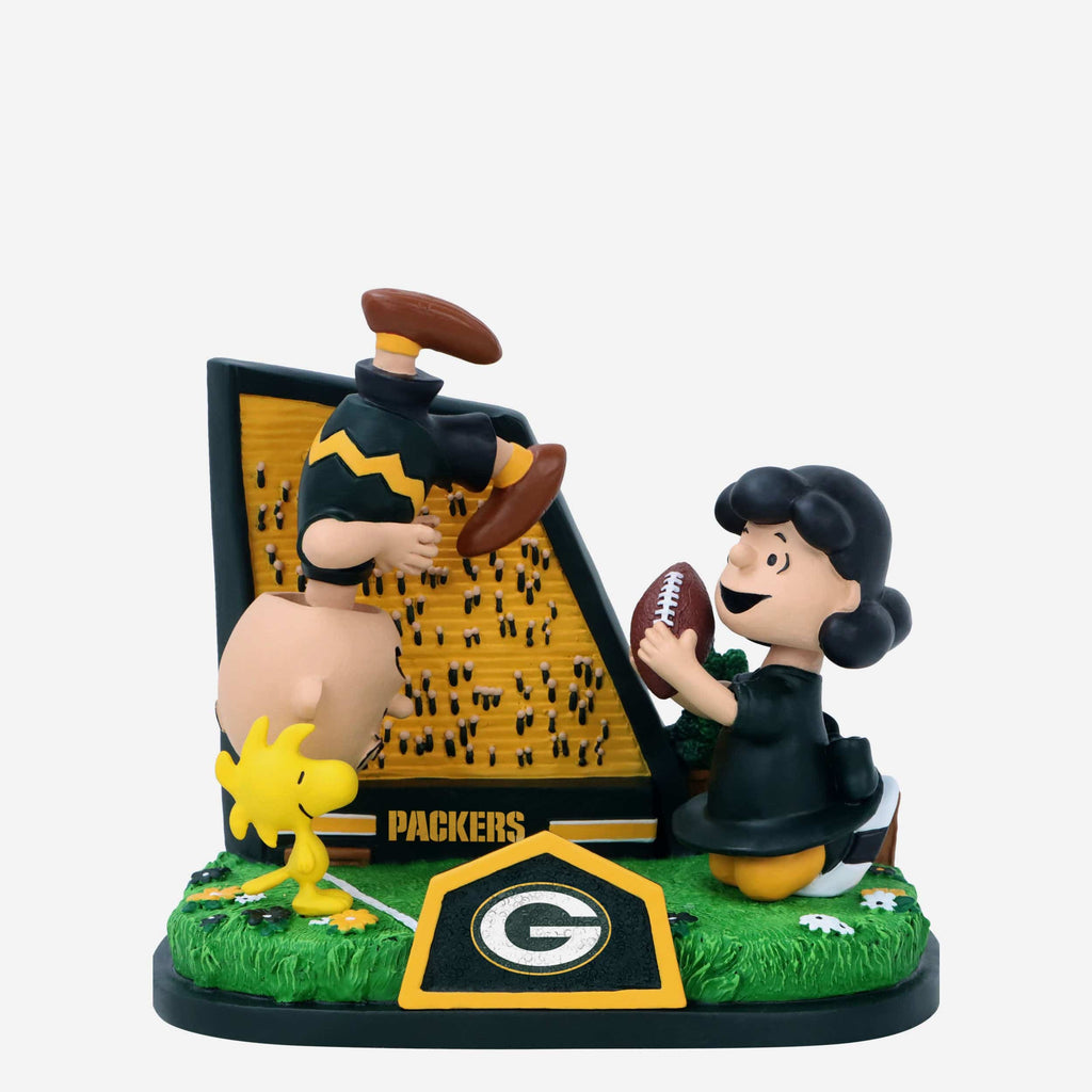 Green Bay Packers Peanuts Football Kickoff Mini Bobblehead Scene FOCO - FOCO.com