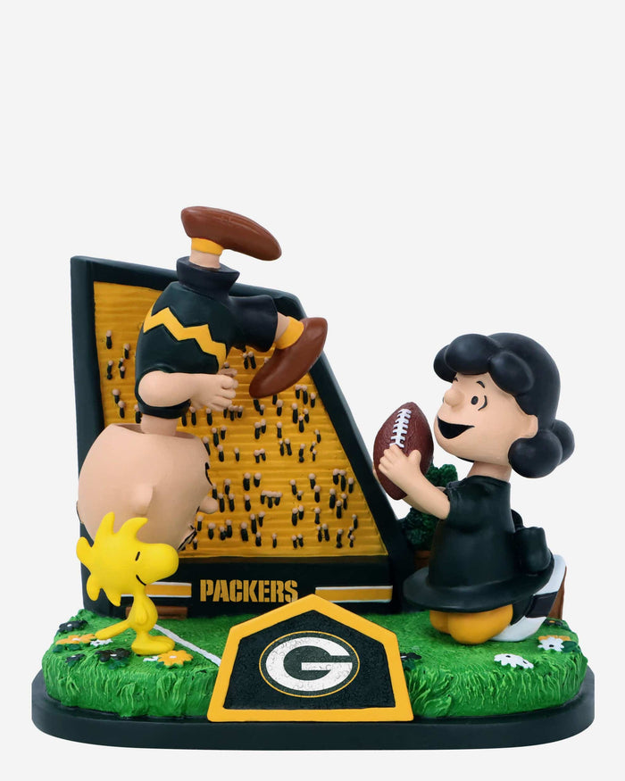 Green Bay Packers Peanuts Football Kickoff Mini Bobblehead Scene FOCO - FOCO.com