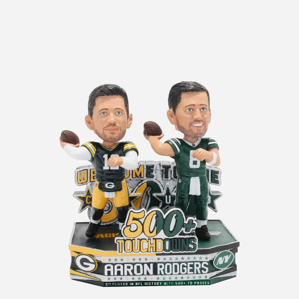 Aaron Rodgers New York Jets & Green Bay Packers 500 Passing Touchdowns Dual Bobblehead FOCO - FOCO.com