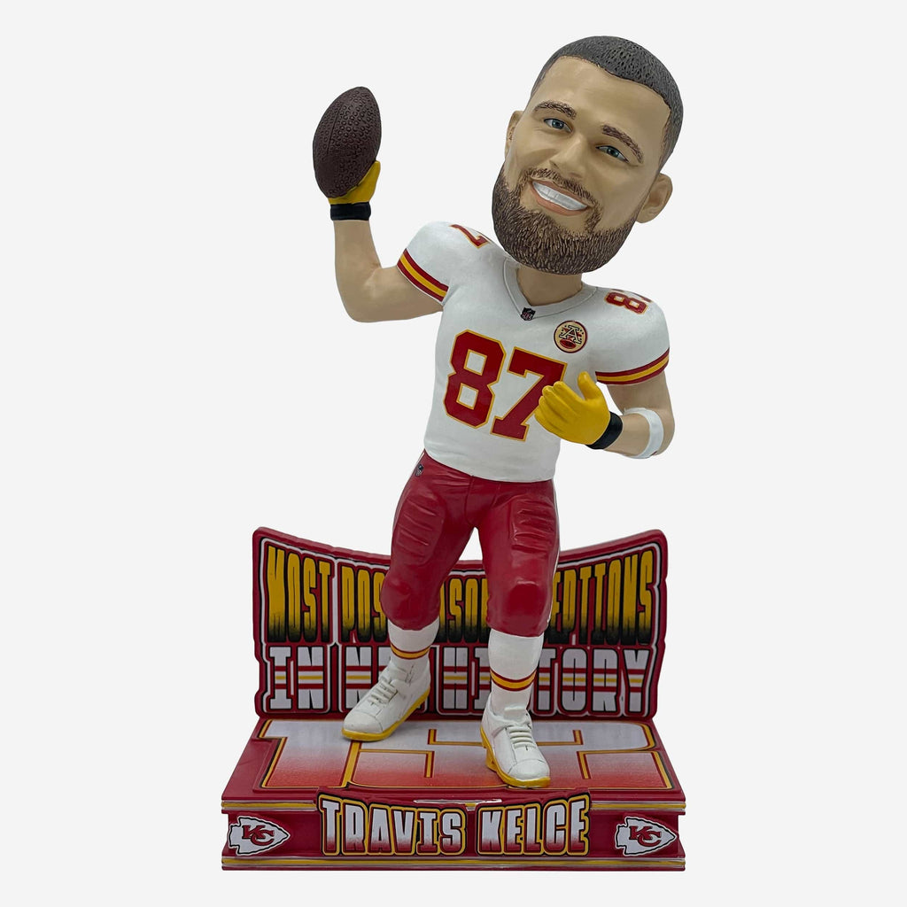 Travis Kelce Kansas City Chiefs Career Postseason Reception Record Bobblehead FOCO - FOCO.com