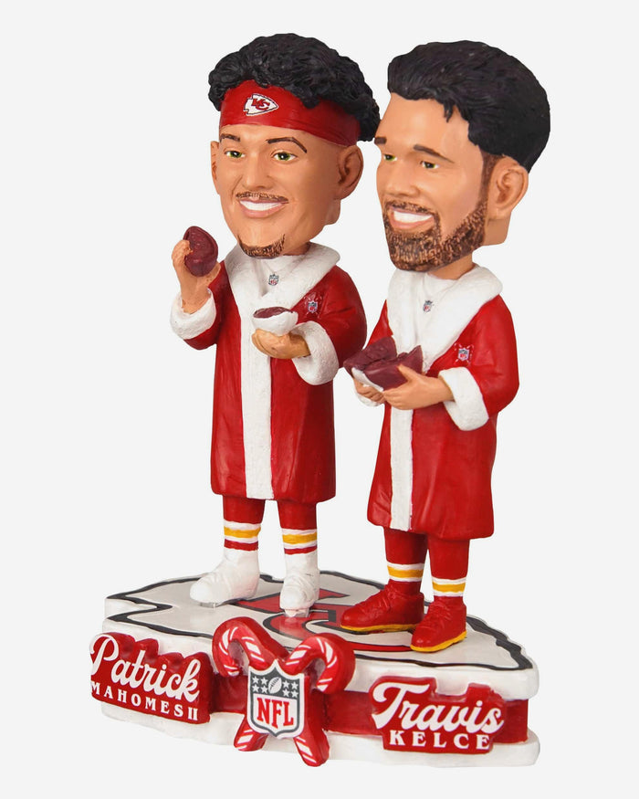 Patrick Mahomes & Travis Kelce Kansas City Chiefs Holiday Robes Dual Bobblehead FOCO - FOCO.com