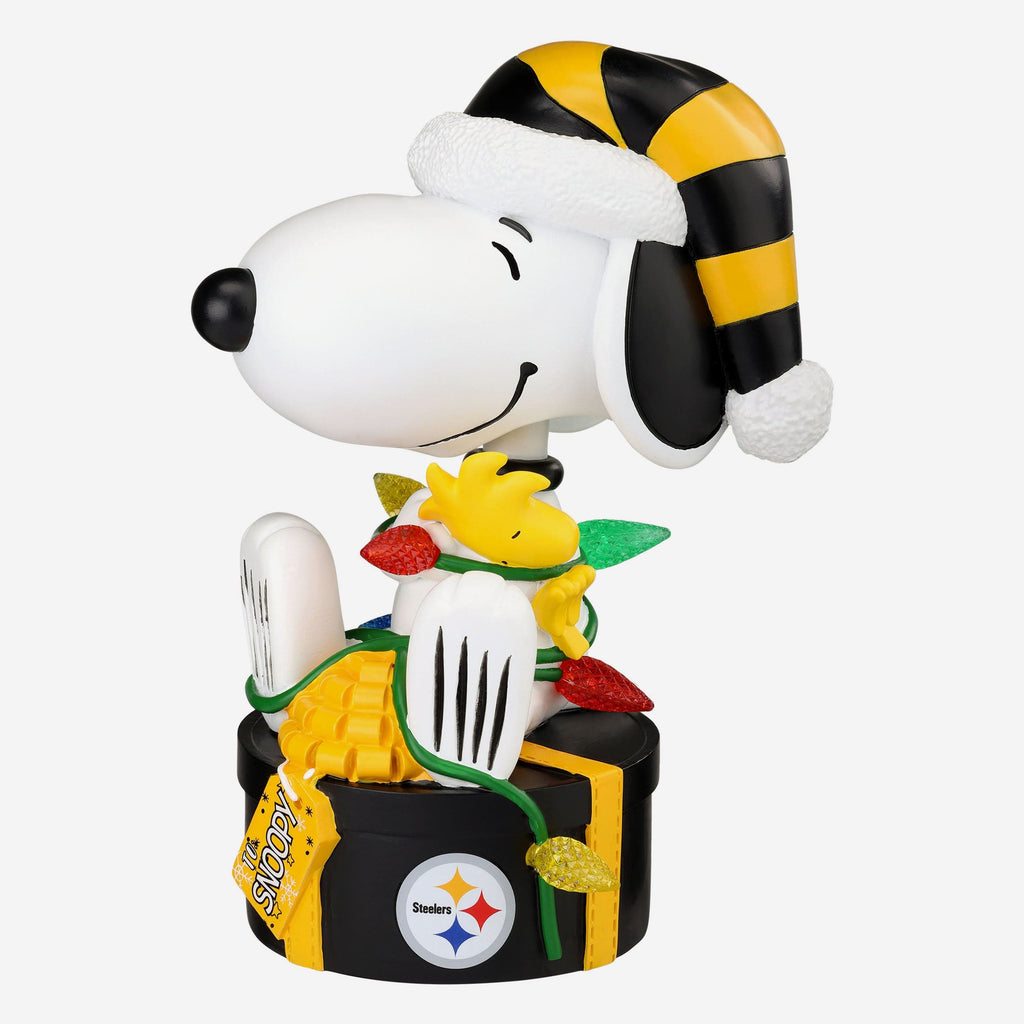 Pittsburgh Steelers Snoopy & Woodstock Peanuts Christmas Light Up Bobblehead FOCO - FOCO.com